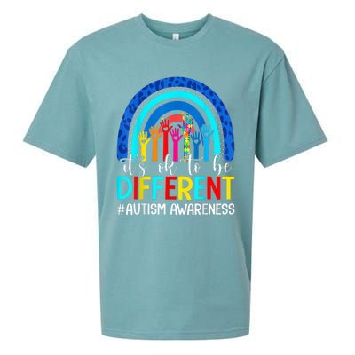 It's Ok To Be Different Autism Awareness Leopard Rainbow Sueded Cloud Jersey T-Shirt