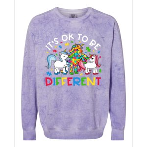 ItS Ok To Be Different Unicorn Puzzle Autism Awareness Meaningful Gift Colorblast Crewneck Sweatshirt