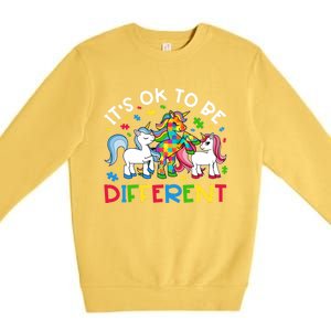 ItS Ok To Be Different Unicorn Puzzle Autism Awareness Meaningful Gift Premium Crewneck Sweatshirt