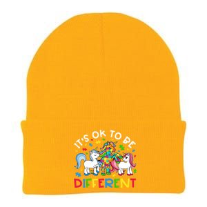 ItS Ok To Be Different Unicorn Puzzle Autism Awareness Meaningful Gift Knit Cap Winter Beanie