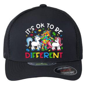 ItS Ok To Be Different Unicorn Puzzle Autism Awareness Meaningful Gift Flexfit Unipanel Trucker Cap