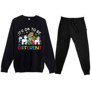 ItS Ok To Be Different Unicorn Puzzle Autism Awareness Meaningful Gift Premium Crewneck Sweatsuit Set