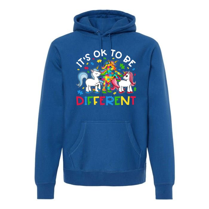 ItS Ok To Be Different Unicorn Puzzle Autism Awareness Meaningful Gift Premium Hoodie