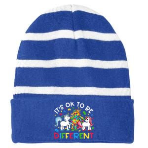 ItS Ok To Be Different Unicorn Puzzle Autism Awareness Meaningful Gift Striped Beanie with Solid Band