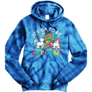 ItS Ok To Be Different Unicorn Puzzle Autism Awareness Meaningful Gift Tie Dye Hoodie