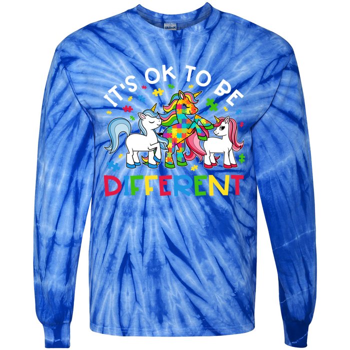 ItS Ok To Be Different Unicorn Puzzle Autism Awareness Meaningful Gift Tie-Dye Long Sleeve Shirt