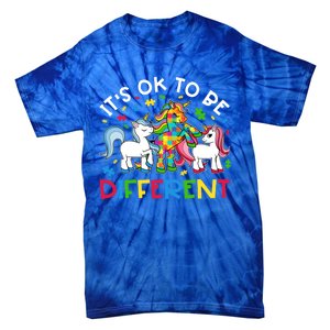 ItS Ok To Be Different Unicorn Puzzle Autism Awareness Meaningful Gift Tie-Dye T-Shirt