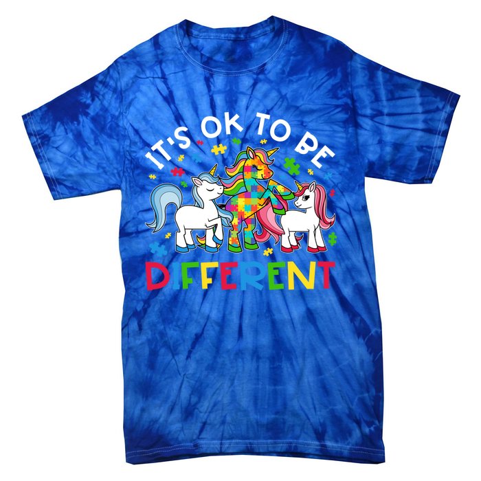 ItS Ok To Be Different Unicorn Puzzle Autism Awareness Meaningful Gift Tie-Dye T-Shirt