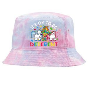 ItS Ok To Be Different Unicorn Puzzle Autism Awareness Meaningful Gift Tie-Dyed Bucket Hat