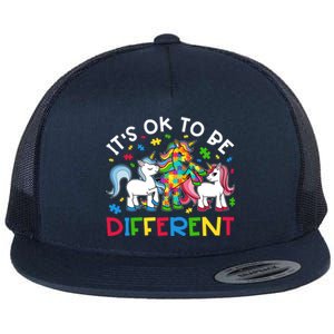 ItS Ok To Be Different Unicorn Puzzle Autism Awareness Meaningful Gift Flat Bill Trucker Hat