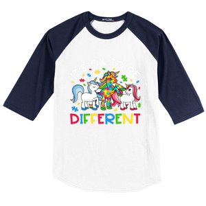 ItS Ok To Be Different Unicorn Puzzle Autism Awareness Meaningful Gift Baseball Sleeve Shirt