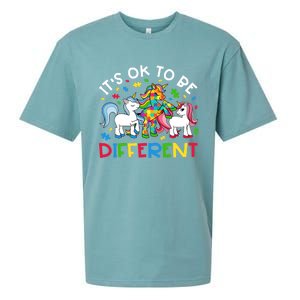 ItS Ok To Be Different Unicorn Puzzle Autism Awareness Meaningful Gift Sueded Cloud Jersey T-Shirt