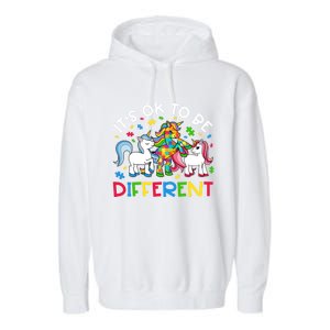 ItS Ok To Be Different Unicorn Puzzle Autism Awareness Meaningful Gift Garment-Dyed Fleece Hoodie