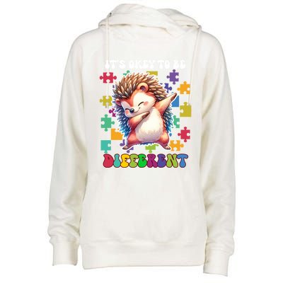 ItS Okey To Be Different Autism Awareness Dabbing Hedgehog Gift Womens Funnel Neck Pullover Hood