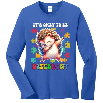 ItS Okey To Be Different Autism Awareness Dabbing Hedgehog Gift Ladies Long Sleeve Shirt