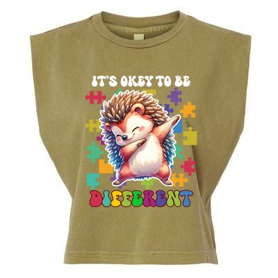 ItS Okey To Be Different Autism Awareness Dabbing Hedgehog Gift Garment-Dyed Women's Muscle Tee