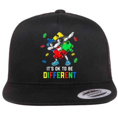  It’s OK To Be Different Dabbing Puzzle Autism Awareness Kids  Flat Bill Trucker Hat