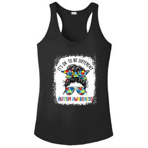 It's Ok To Be Different Autism Awareness Messy Bun Bleached Ladies PosiCharge Competitor Racerback Tank