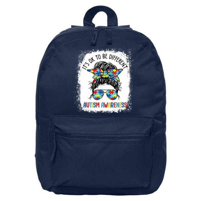 It's Ok To Be Different Autism Awareness Messy Bun Bleached 16 in Basic Backpack