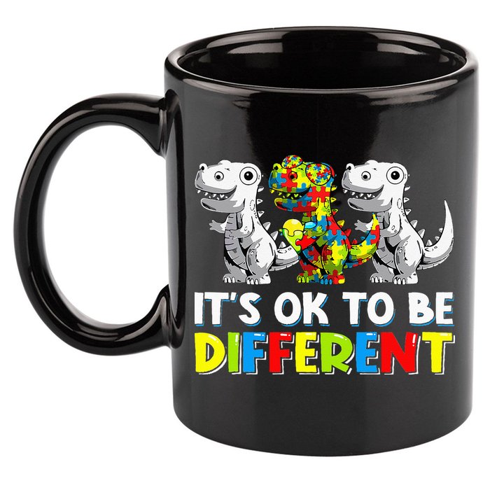It's Ok To Be Different Dinosaur Autism Awareness Gifts 11oz C Handle Ceramic Mug