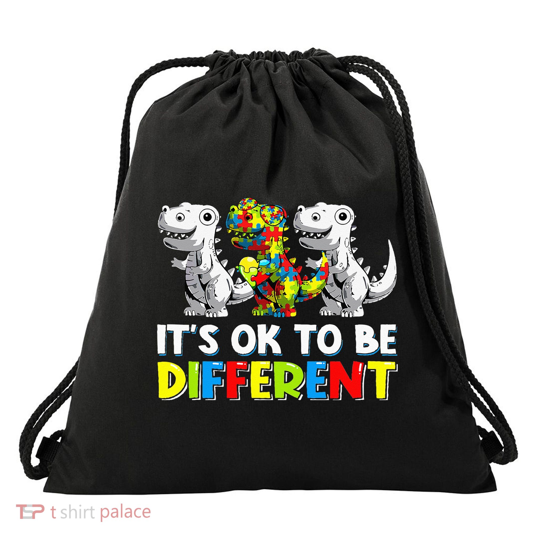 It's Ok To Be Different Dinosaur Autism Awareness Gifts Drawstring Bag