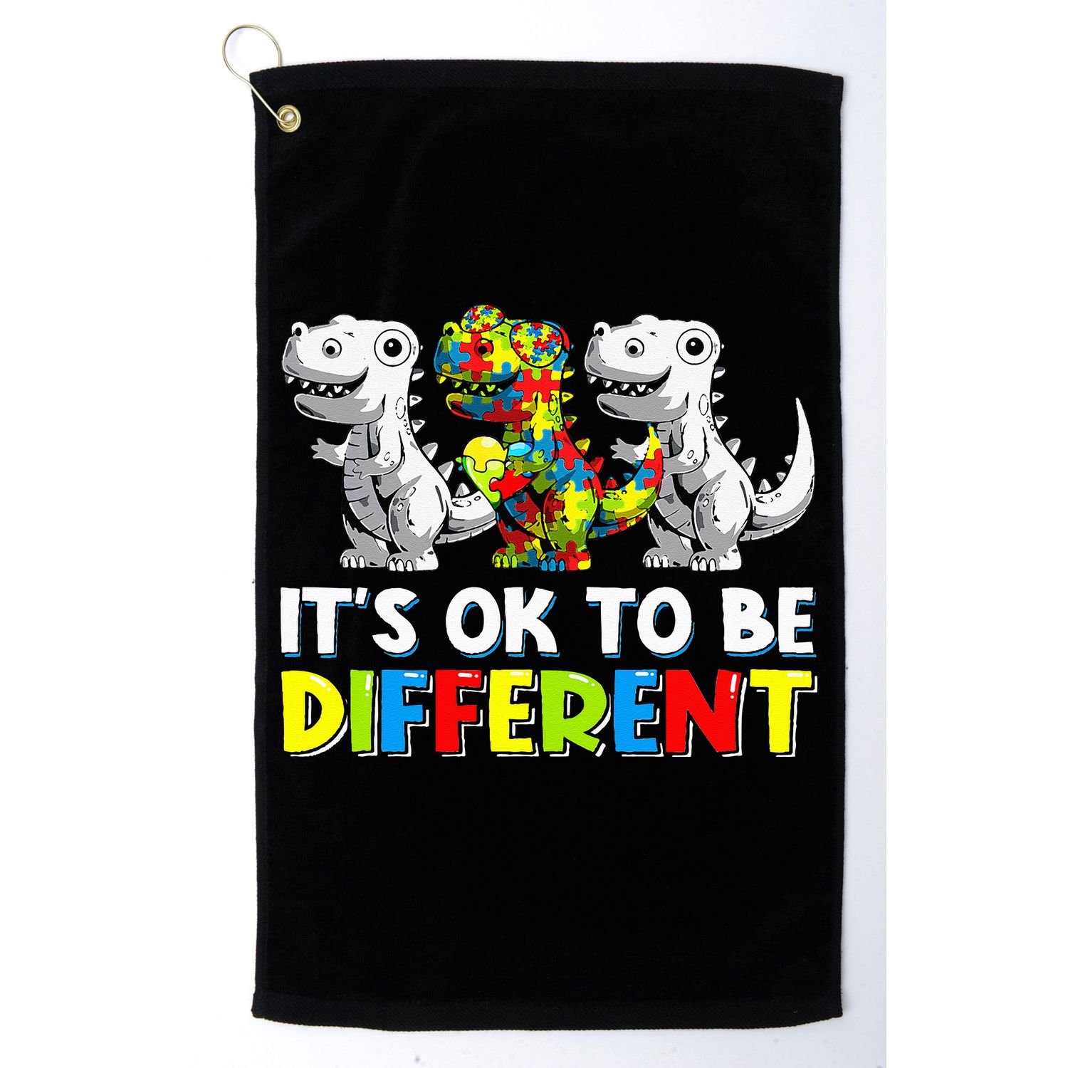It's Ok To Be Different Dinosaur Autism Awareness Gifts Golf Towel