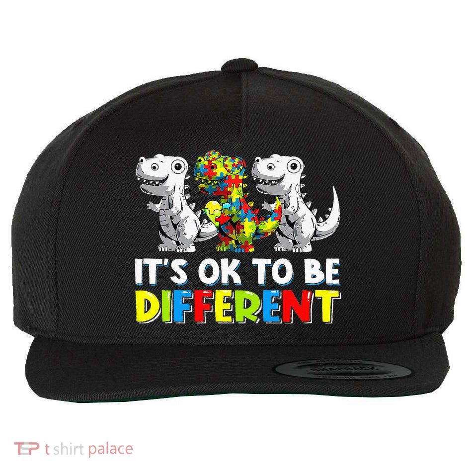 It's Ok To Be Different Dinosaur Autism Awareness Gifts Wool Snapback Cap