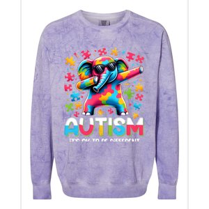 It’S Ok To Be Different Autism Awareness Dabbing Elephant Cute Gift Colorblast Crewneck Sweatshirt