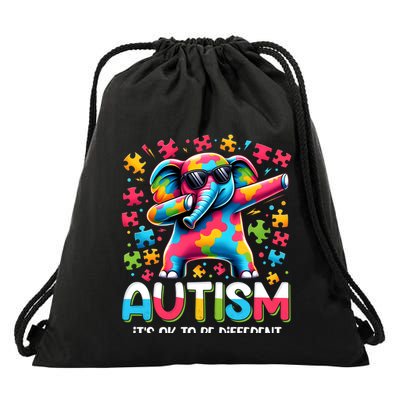 It’S Ok To Be Different Autism Awareness Dabbing Elephant Cute Gift Drawstring Bag