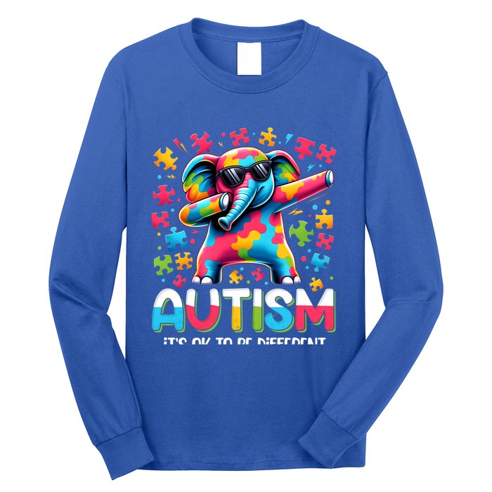 It’S Ok To Be Different Autism Awareness Dabbing Elephant Cute Gift Long Sleeve Shirt