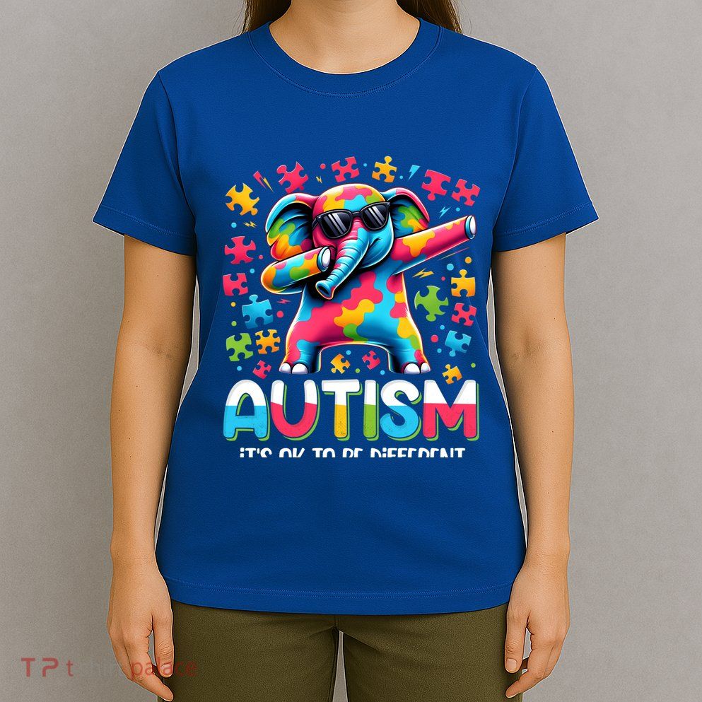 It’S Ok To Be Different Autism Awareness Dabbing Elephant Cute Gift T-Shirt