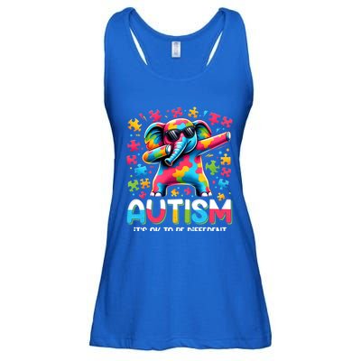 It’S Ok To Be Different Autism Awareness Dabbing Elephant Cute Gift Ladies Essential Flowy Tank