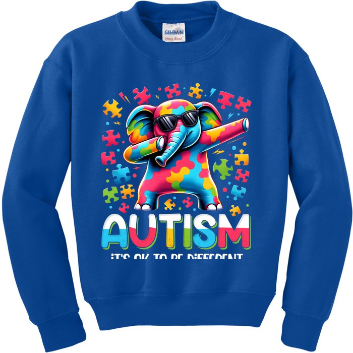 It’S Ok To Be Different Autism Awareness Dabbing Elephant Cute Gift Kids Sweatshirt