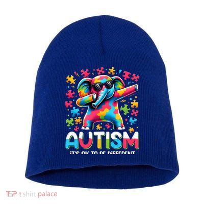 It’S Ok To Be Different Autism Awareness Dabbing Elephant Cute Gift Short Acrylic Beanie