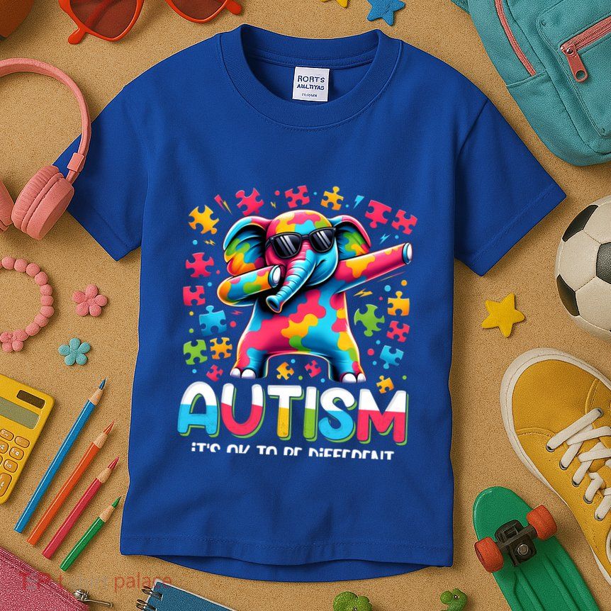 It’S Ok To Be Different Autism Awareness Dabbing Elephant Cute Gift Kids T-Shirt