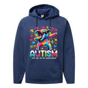 It’S Ok To Be Different Autism Awareness Dabbing Elephant Cute Gift Performance Fleece Hoodie