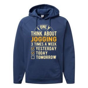 I Only Think About Jogging Funny Running Humor Runner Gift Performance Fleece Hoodie