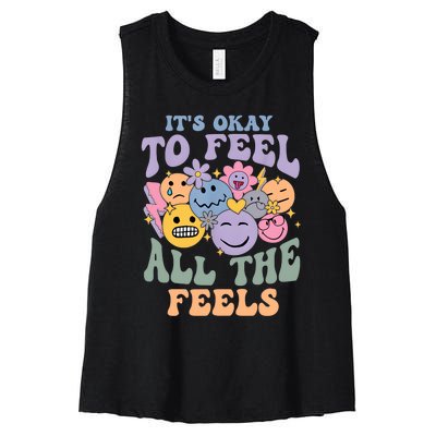 Its Ok To Feel All The Feels Mental Health Awareness Women's Racerback Cropped Tank