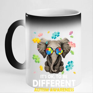 It's Ok To Be Different Elephant Autism Awareness Puzzle Meaningful Gift 11oz Black Color Changing Mug