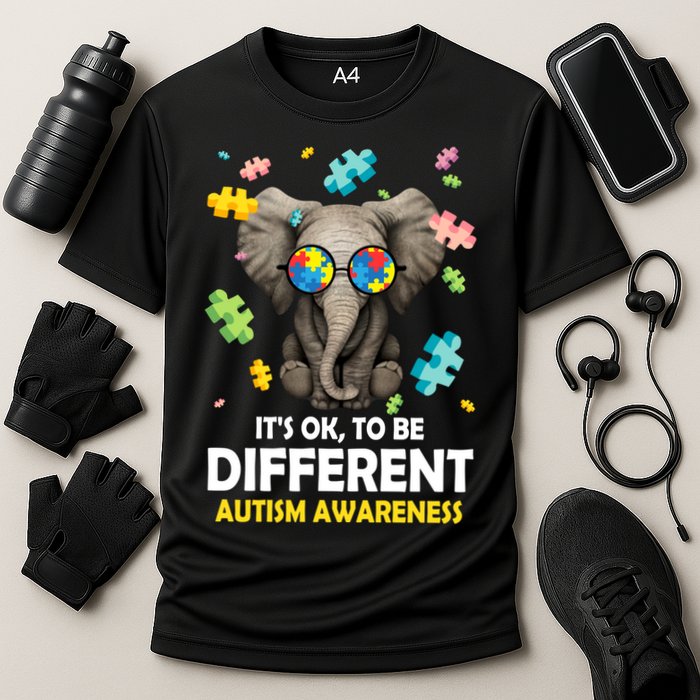 It's Ok To Be Different Elephant Autism Awareness Puzzle Meaningful Gift Cooling Performance Crew T-Shirt
