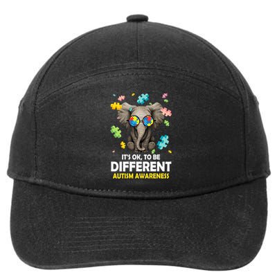 It's Ok To Be Different Elephant Autism Awareness Puzzle Meaningful Gift 7-Panel Snapback Hat