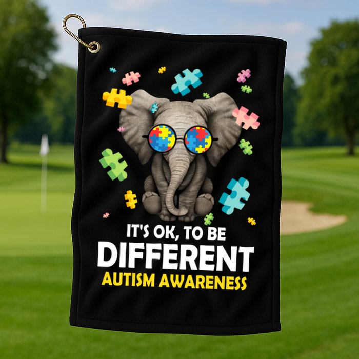 It's Ok To Be Different Elephant Autism Awareness Puzzle Meaningful Gift Golf Towel
