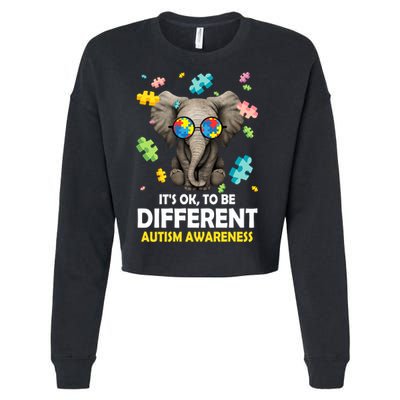 It's Ok To Be Different Elephant Autism Awareness Puzzle Meaningful Gift Cropped Pullover Crew