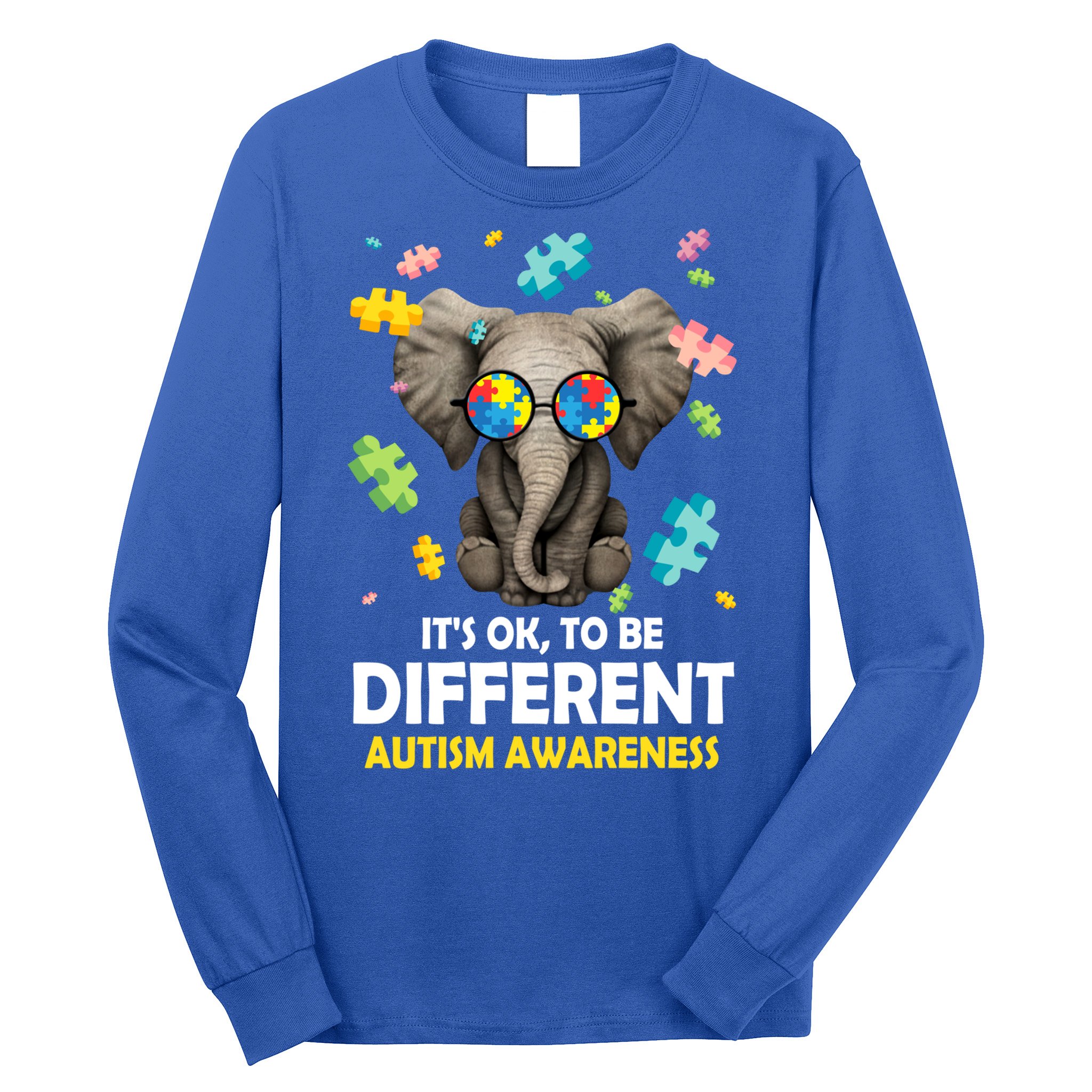 It's Ok To Be Different Elephant Autism Awareness Puzzle Meaningful Gift Long Sleeve Shirt