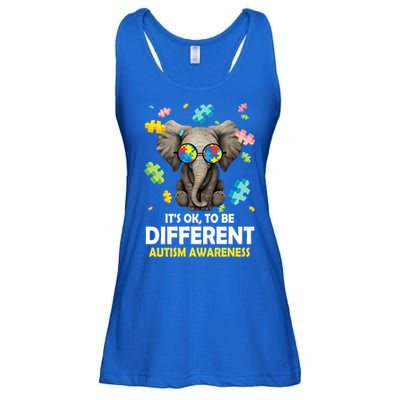It's Ok To Be Different Elephant Autism Awareness Puzzle Meaningful Gift Ladies Essential Flowy Tank