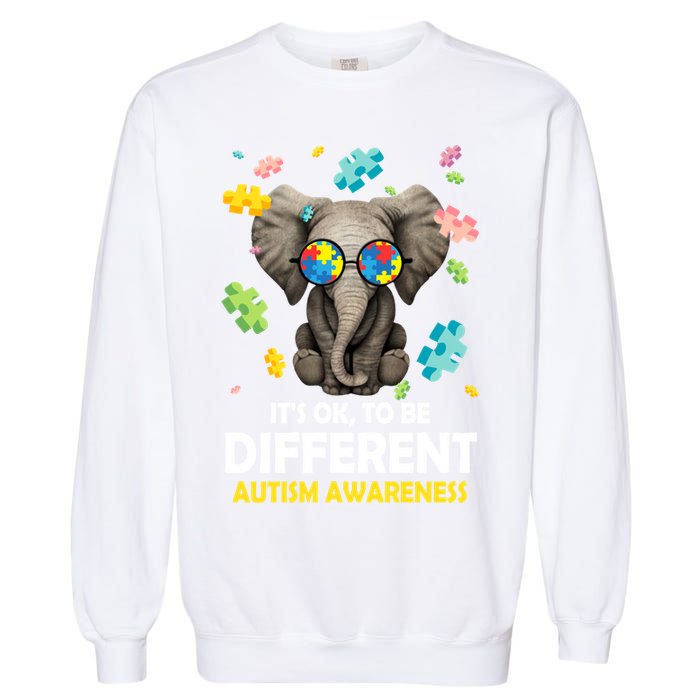 It's Ok To Be Different Elephant Autism Awareness Puzzle Meaningful Gift Garment-Dyed Sweatshirt