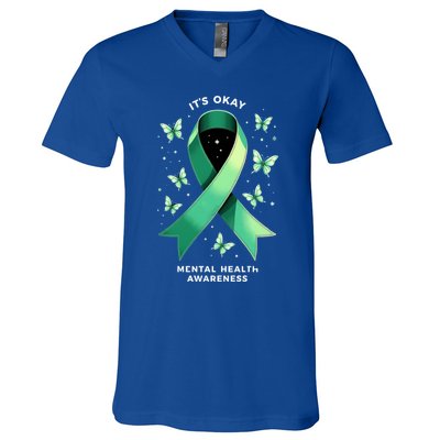 ItS Okay Tal Health Awareness Green Ribbon Great Gift V-Neck T-Shirt