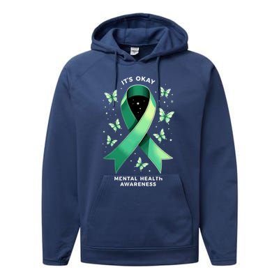 ItS Okay Tal Health Awareness Green Ribbon Great Gift Performance Fleece Hoodie