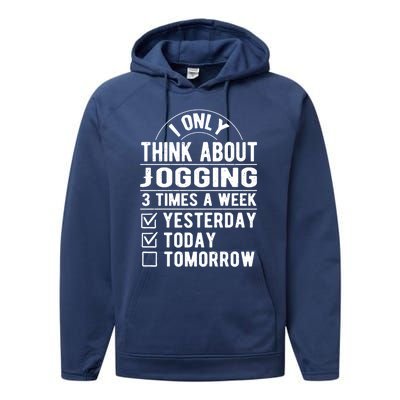 I Only Think About Jogging Sayings Running Quotes Runner Cute Gift Performance Fleece Hoodie