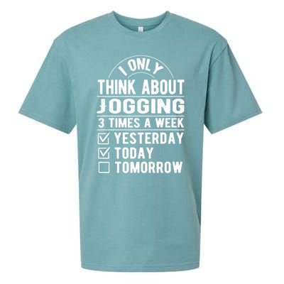 I Only Think About Jogging Sayings Running Quotes Runner Cute Gift Sueded Cloud Jersey T-Shirt